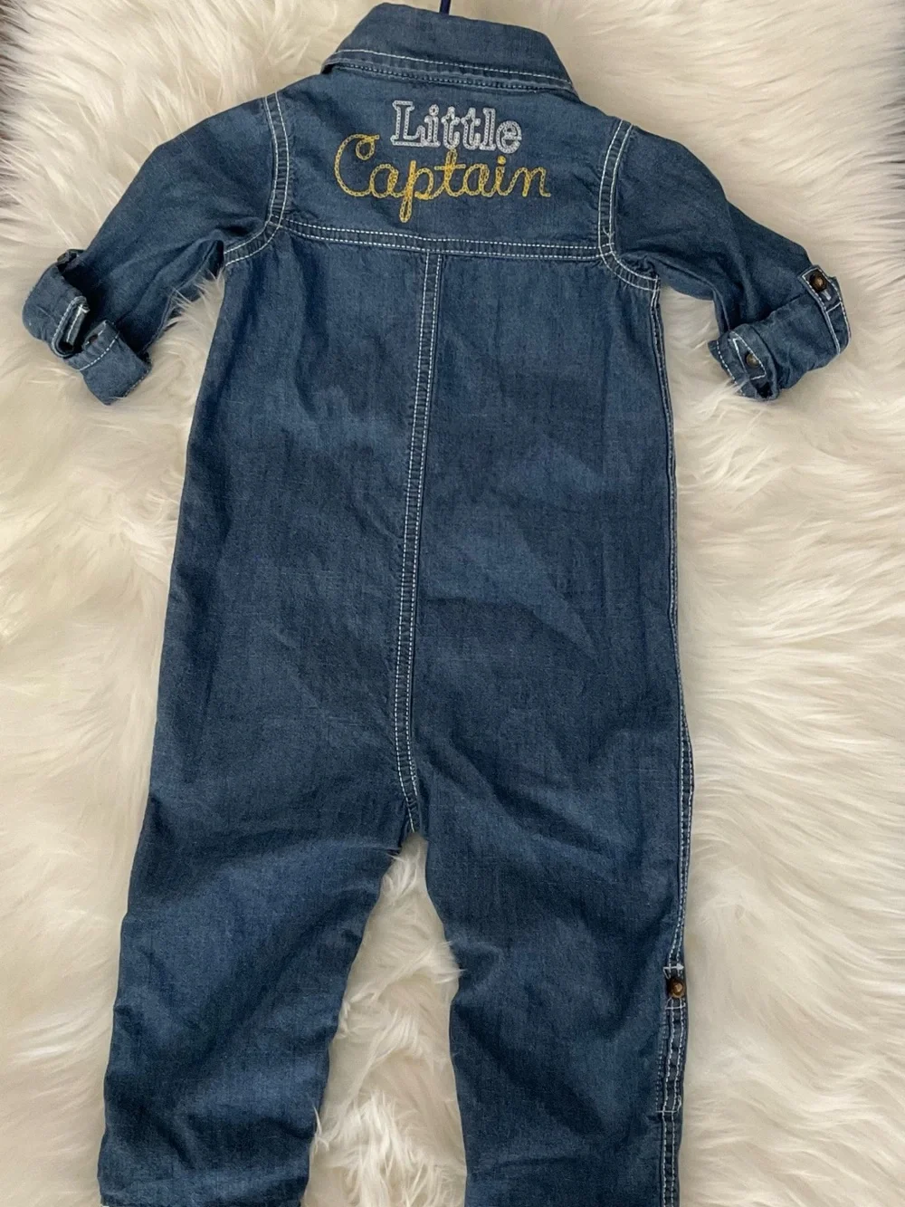 Carter's Dark Blue Denim Baby Jumpsuit with Collar